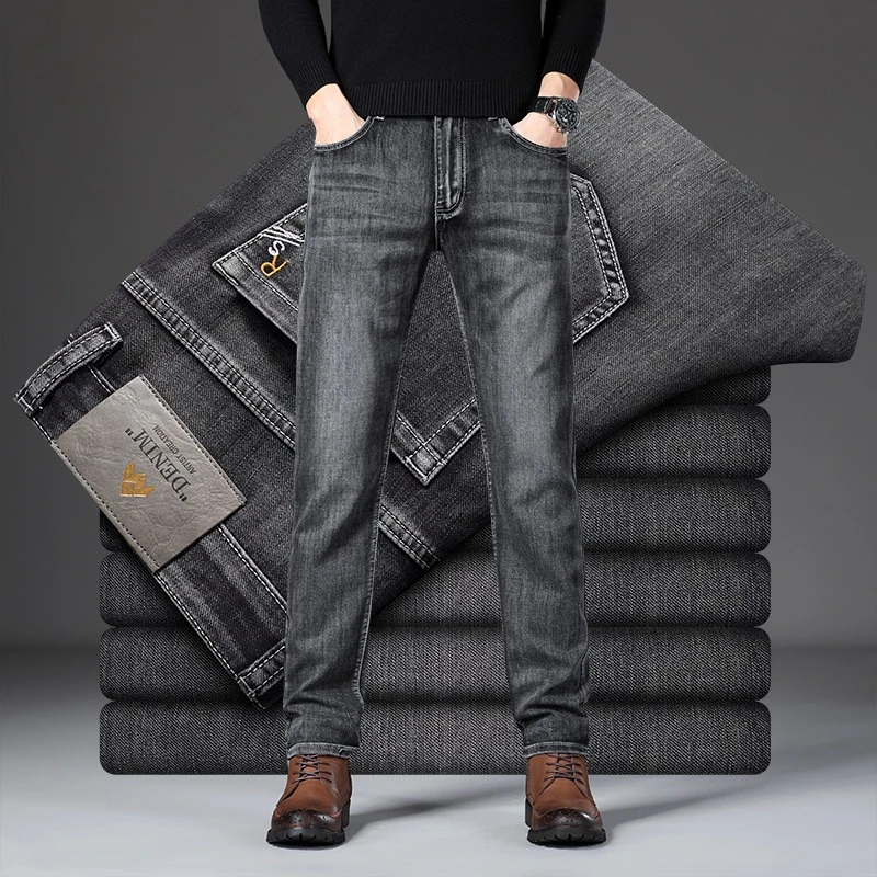 Men Vintage Washed Jeans New Autumn High‑End Design Trousers Versatile Daily Streetwear Slim Straight Elastic Male Denim Pants