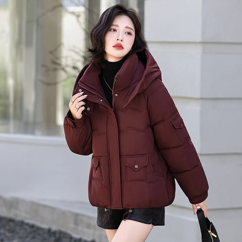

Зимнее тепрое хлопковое пальто с капюшоном, женское свободное утягивающее хлопковое пальто небольшого размера, длинное све, застежка-молния