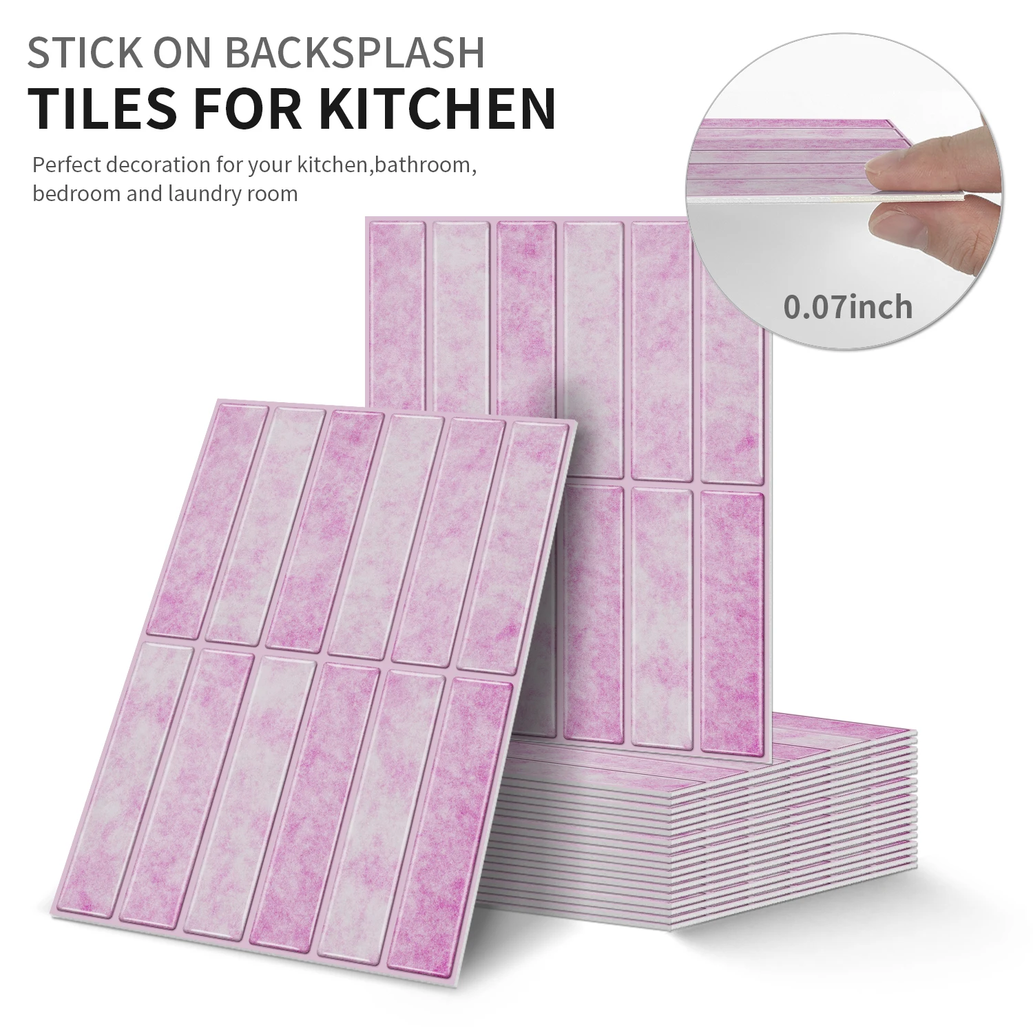 

Pastel Pink 2D Tile Self-Adhesive Wall Sticker (17×23cm) Thickened PE Foam Backsplash for Kitchen Bathroom Decor