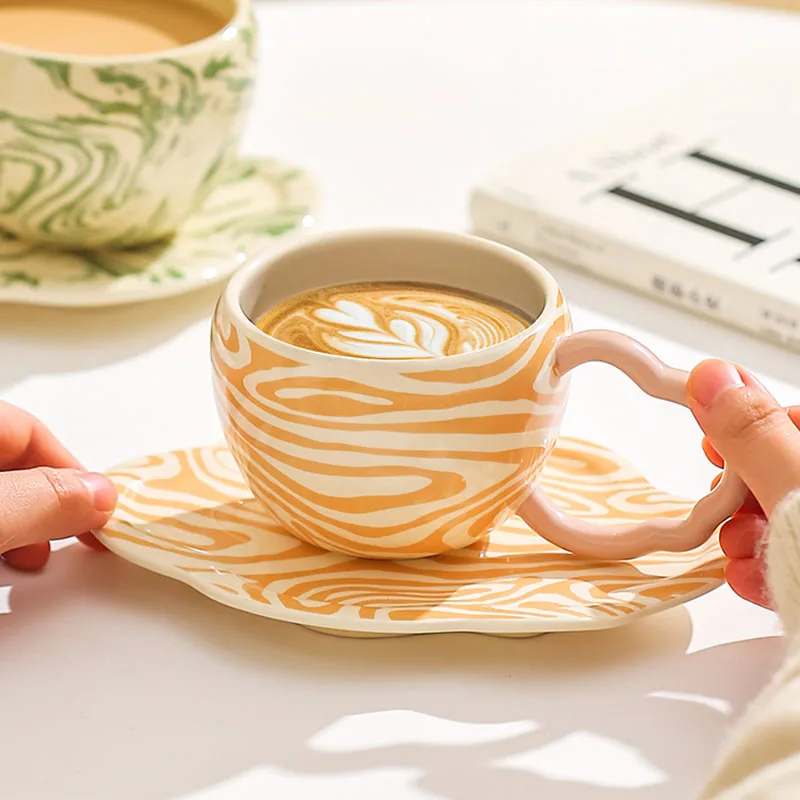 Creative Texture Coffee Cup Dish Sets Nordic Style New High End Exquisite Ceramic Mug 250ml Handle Aesthetic Vintage Cup