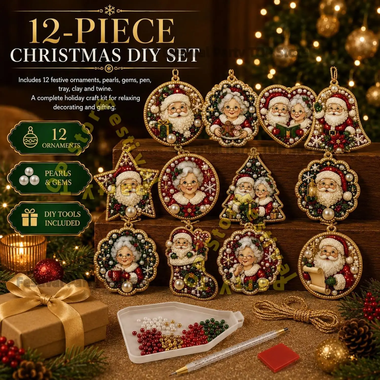 12PCS DIY Christmas Pearl Diamond Painting Art Ornaments Kit Hanging Craft Pendents Christmas Decorations 2027 for Adults