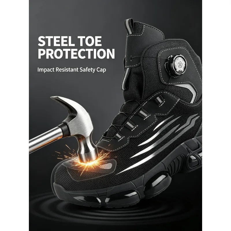 Winter New Safety Shoes Men Steel Toe Puncture Proof Rotating Button Air Work Shoes Indestructible Construction Boots Plus Size