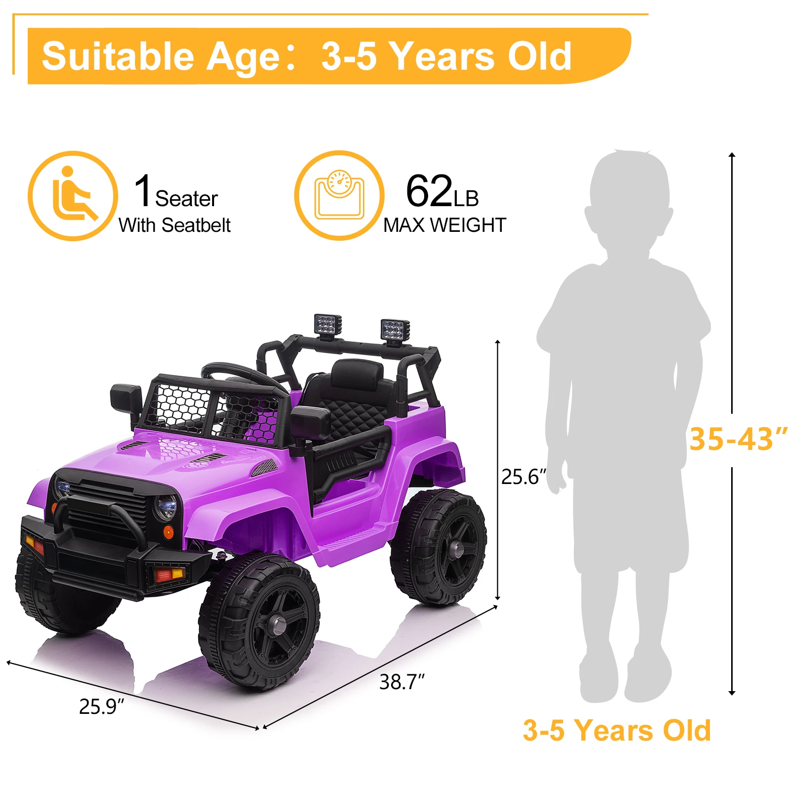 LEADZM Dual Drive 12V 4.5A.h with 2.4G Remote Control Jeep Purple