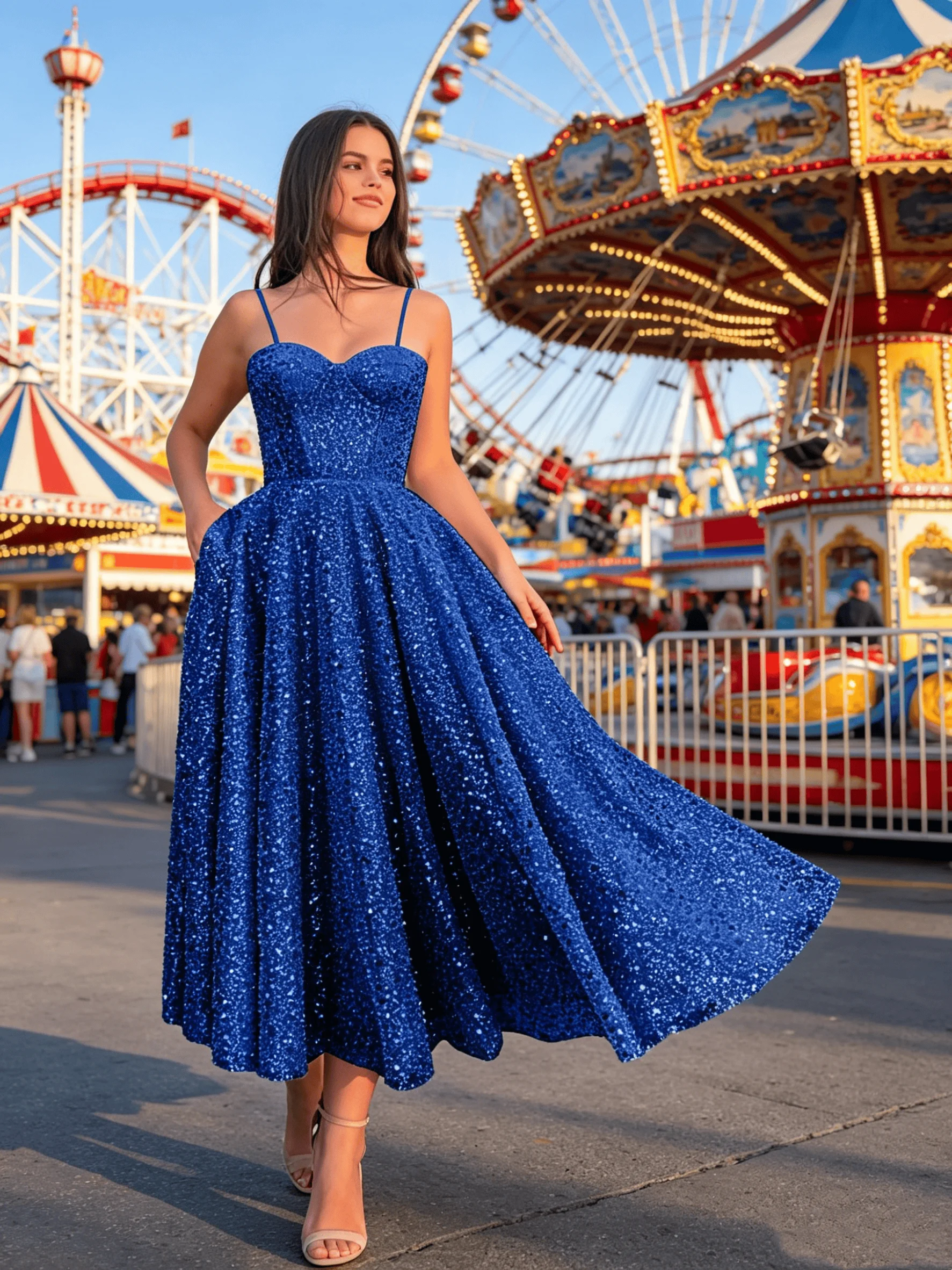 

Tulle Sequin Bead A Line Prom Dresses for Women 2026 Spaghetti Straps Homecoming Dress Tea Length Formal Evening Party Gowns