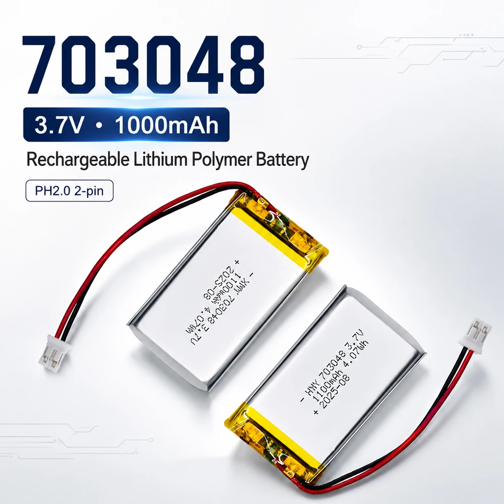 703048 3.7V 1000mAh Lithium Polymer Rechargeable Battery with PCM Protection, Suitable for Beauty Devices and DIY Tools.