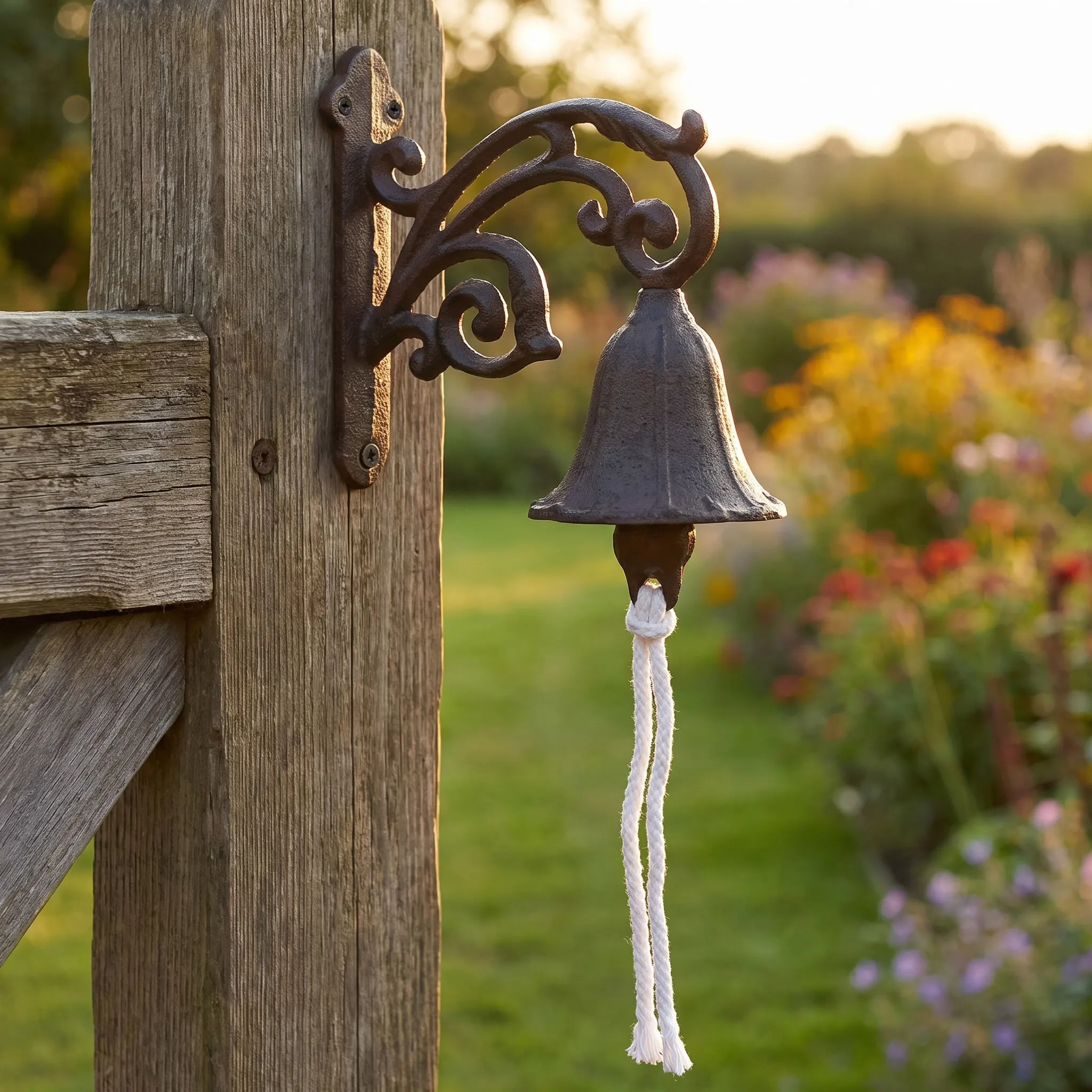 1Set Cast Iron Doorbell Rustic Retro Style Manually Shaking Hanging Wall Bell Vintage Farmhouse Garden Decor Home Accessories