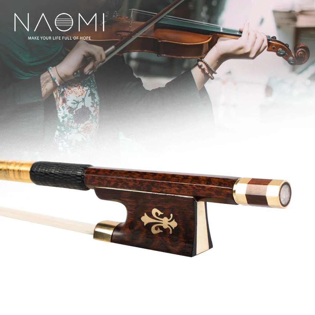 NAOMI Master Advanced Selected Snakewood Violin Bow 4/4 Fiddle Bow Round Stick With Snakewood Frog Gold Mounted Violin Bow