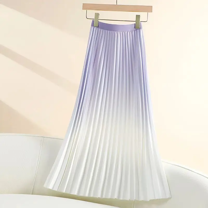 กระโปรงพลีทยาวไล่เฉดสีสำหรับผู้หญิง เอวยางยืดสูง ผูกเชือก ลายมัดย้อม เหมาะสำหรับงานเต้นรำ ปาร์ตี้ กระโปรงยาวคลุมเท้า สำหรับฤดูใบไม้ผลิ ฤดูร้อน ฤดูใบไม้ร่วง