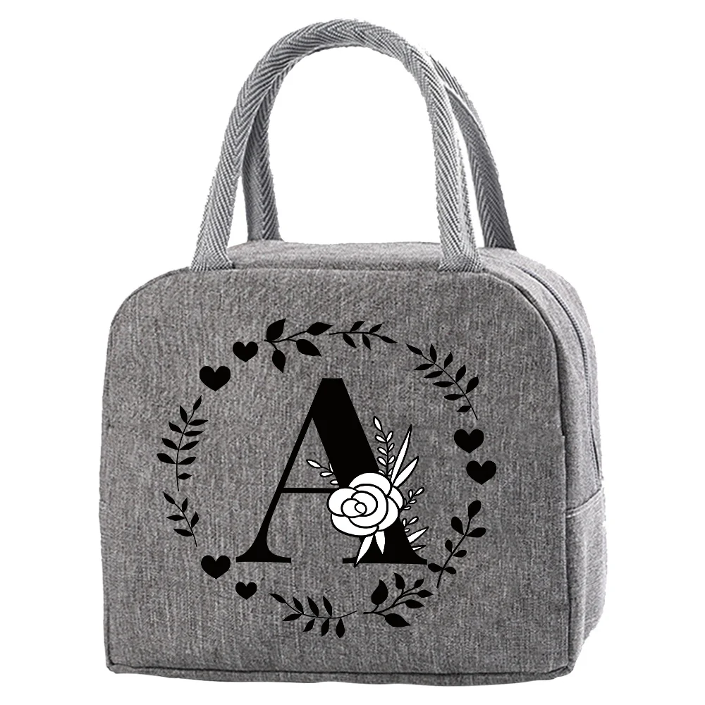 Fiambrera bolsa térmica Color gris bolsillo lindo dulce bolso de moda bolsa de almacenamiento de alimentos conveniente niños guirnalda serie de impresión de letras