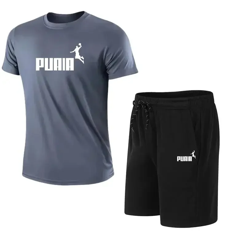 

2024 Men's Sportswear Two-piece Summer Mesh Short Sleeve + Shorts Suit Hawaiian S-4XL