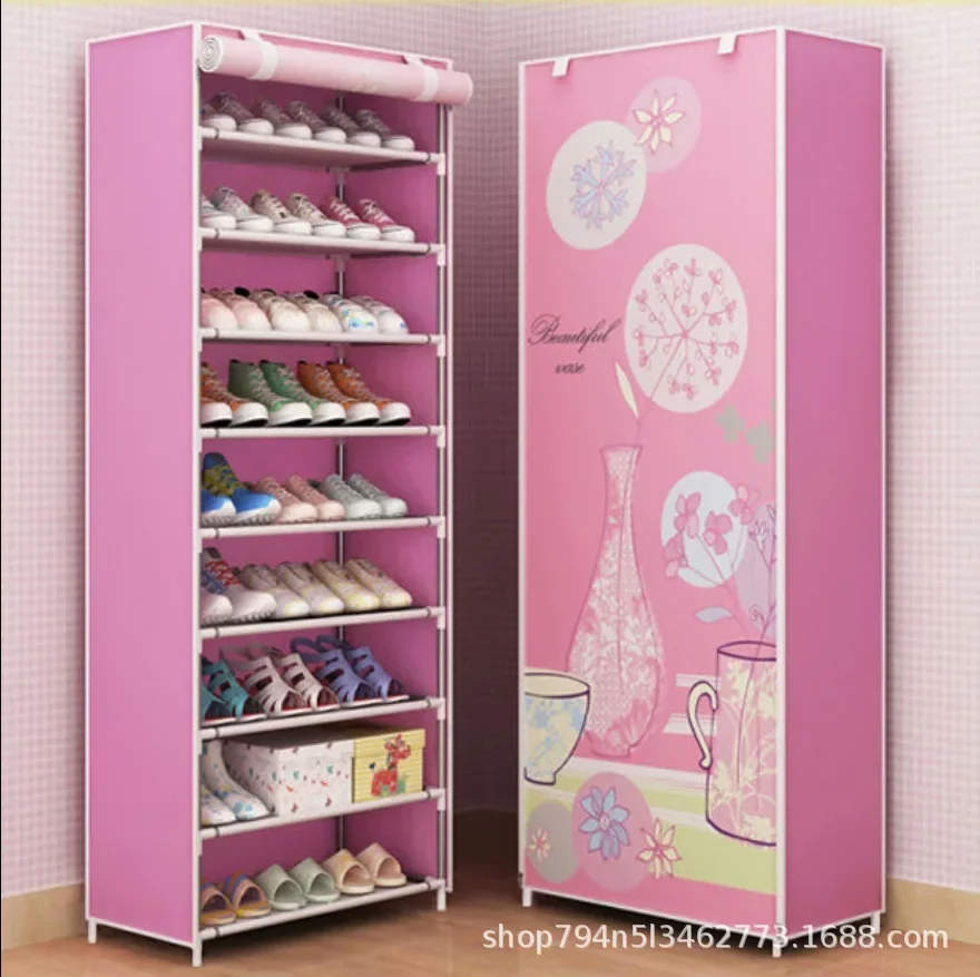 Simple Shoe Cabinet Multi-layer Storage Cabinet Rolling Door Assembly Household Shoe Rack Dormitory Shoe Cabinet with Zipper