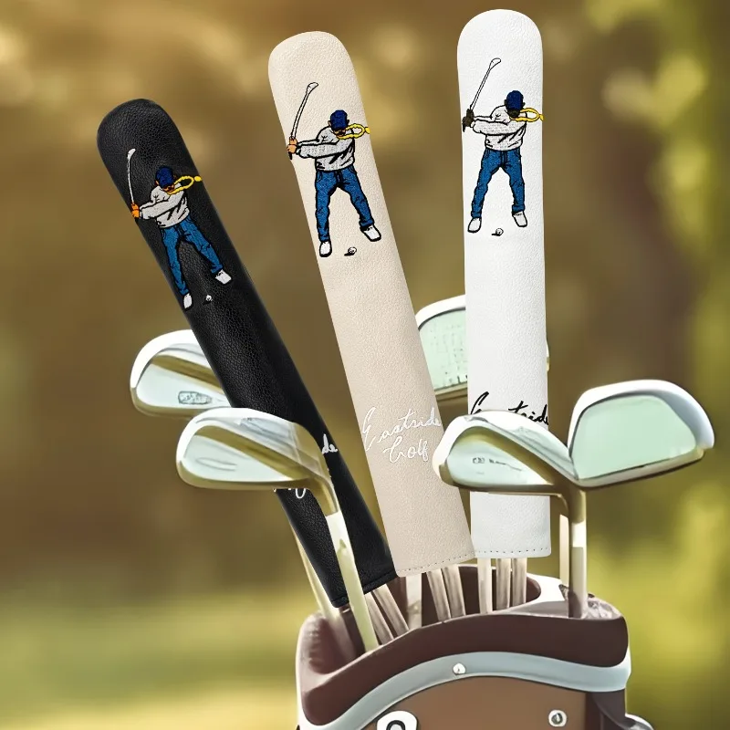 Cute cartoon golf positioning rod cover, golf accessories, available in black, white, and beige colors, dustproof and durable