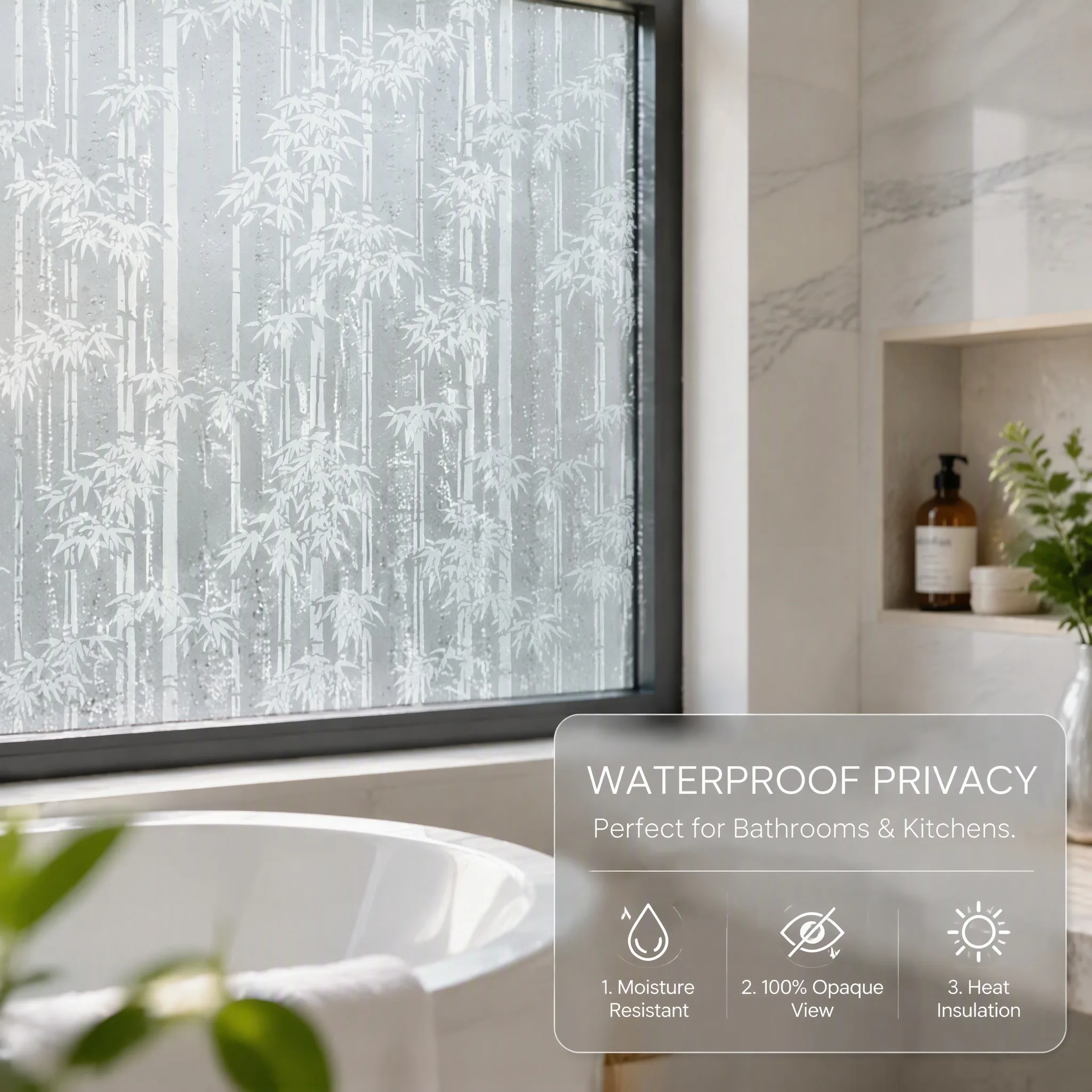 Oriental Bamboo Forest Self-Adhesive Ink Window Film Frosted Privacy Glass Sticker with Built-in Glue Back