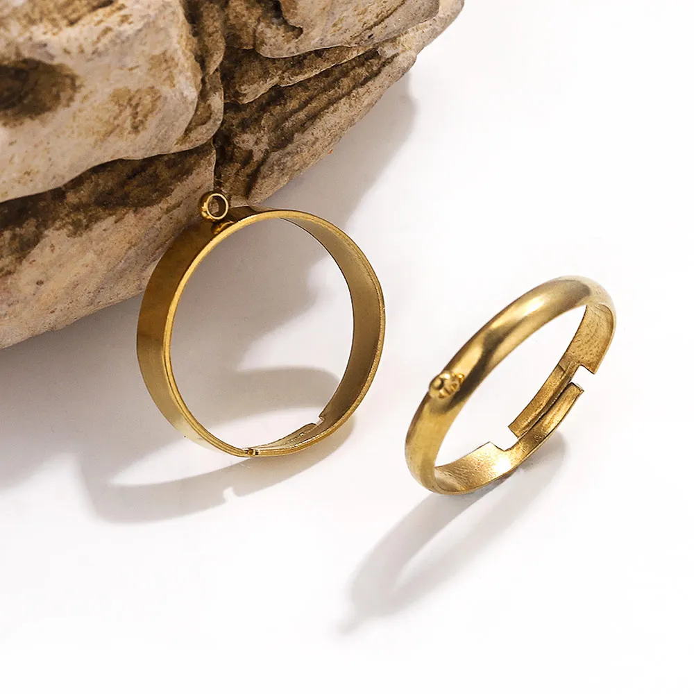 

10pcs Stainless Steel Open Rings Settings with Hole Golden Color DIY Jewelry Making Supplies Adjustable Ring Free Shipping Items