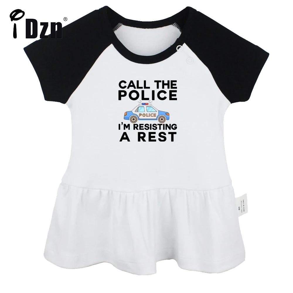 

iDzn Summer NEW Call The Police I'm Resisting A Rest Baby Girls Cute Short Sleeve Dress Infant Pleated Dress Soft Cotton Dresses