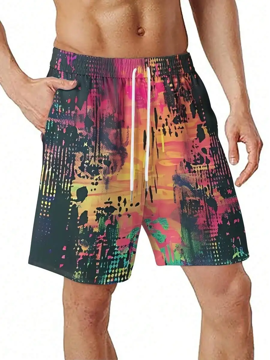 

Mens Colorful City Texture Print Beach Shorts Casual Summer Vacation Shorts