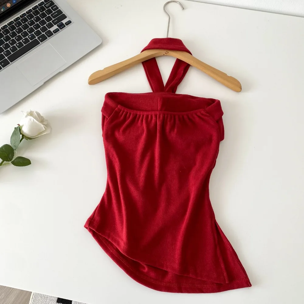 Camiseta sin mangas asimétrica elegante para mujer, Top corto con hombros descubiertos para fiesta de cumpleaños y Club, ropa de otoño para mujer