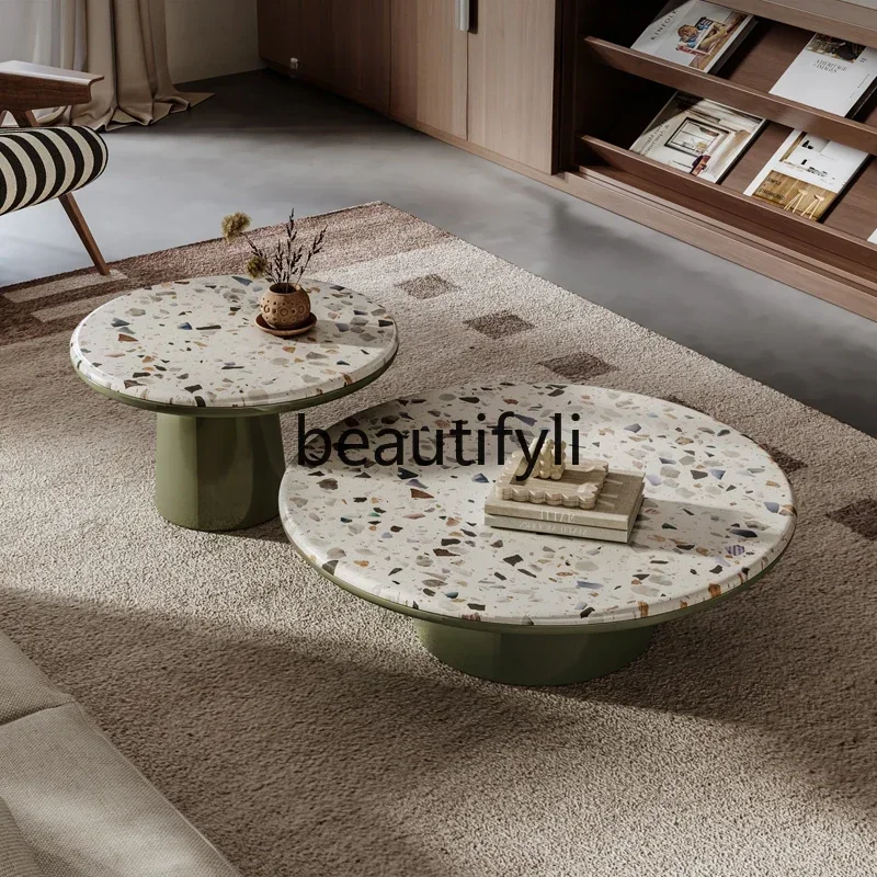 

Italian minimalist coffee table combination terrazzo size round coffee table simple small apartment tea table
