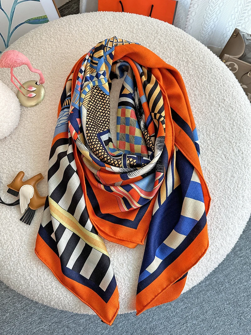 Fantasy Saddle 140 Silk Wool Winter Scarf Woman Double Colour Highend Luxury Design Pashmina Shawl Kerchief Cashmere Scarf