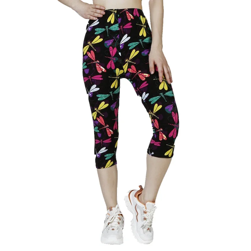 K468 Nieuwe gekleurde legging met libelleprint voor damesgymsporten, zomerdamesscapri's, casual damesbroeken