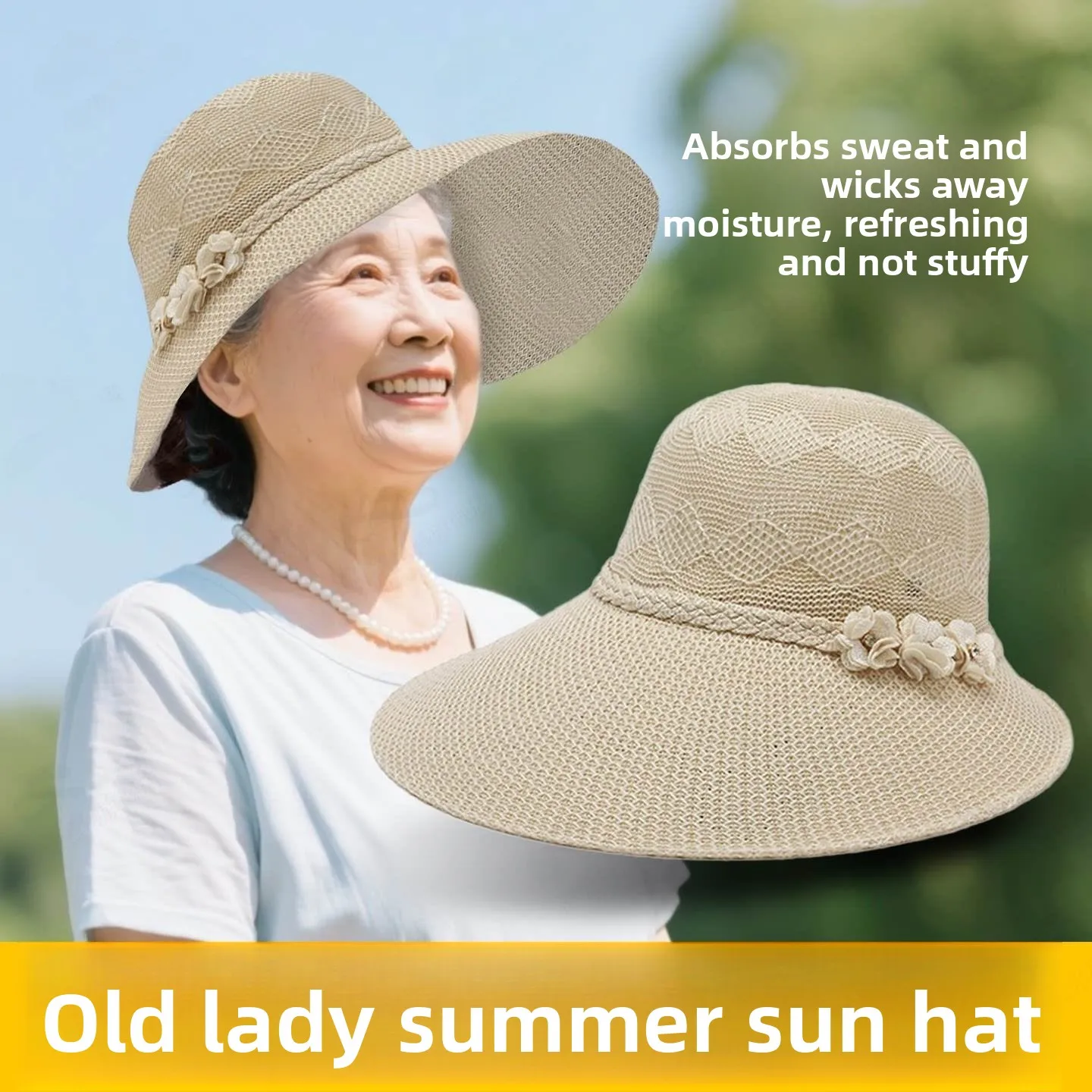 

Women's Summer Breathable Sun Hat Fashionable Large Brim UV Protection Sunshade Cap for Middle-Aged And Elderly People