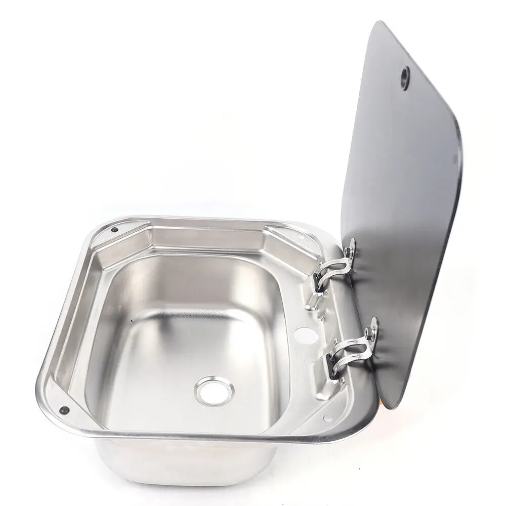 RV Caravan Camper Stainless Steel Basin Sink with Lid & Faucet – Hand Wash Sink