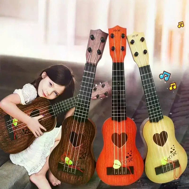 1Pcs Learning Educational Gifts 26/35cm Kids Guitar 4 Strings Musical Instrument With Paddles Simulating Yukrili Musical Toy