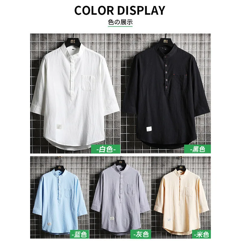 T Shirt Man 2025 Casual Summer Cotton Linen short-sleeved T-shirt Solid Color Button Pocket Loose half-sleeved Top Clothing