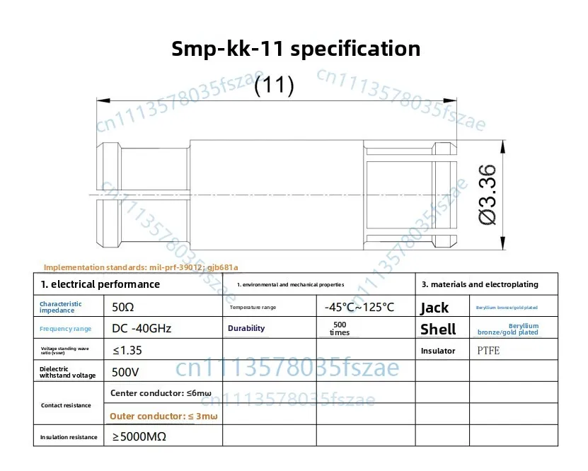 1pc smp-kk-11 millimeter wave adapter 40g test grade ultra small smp-k to smp-k dual female rf connector