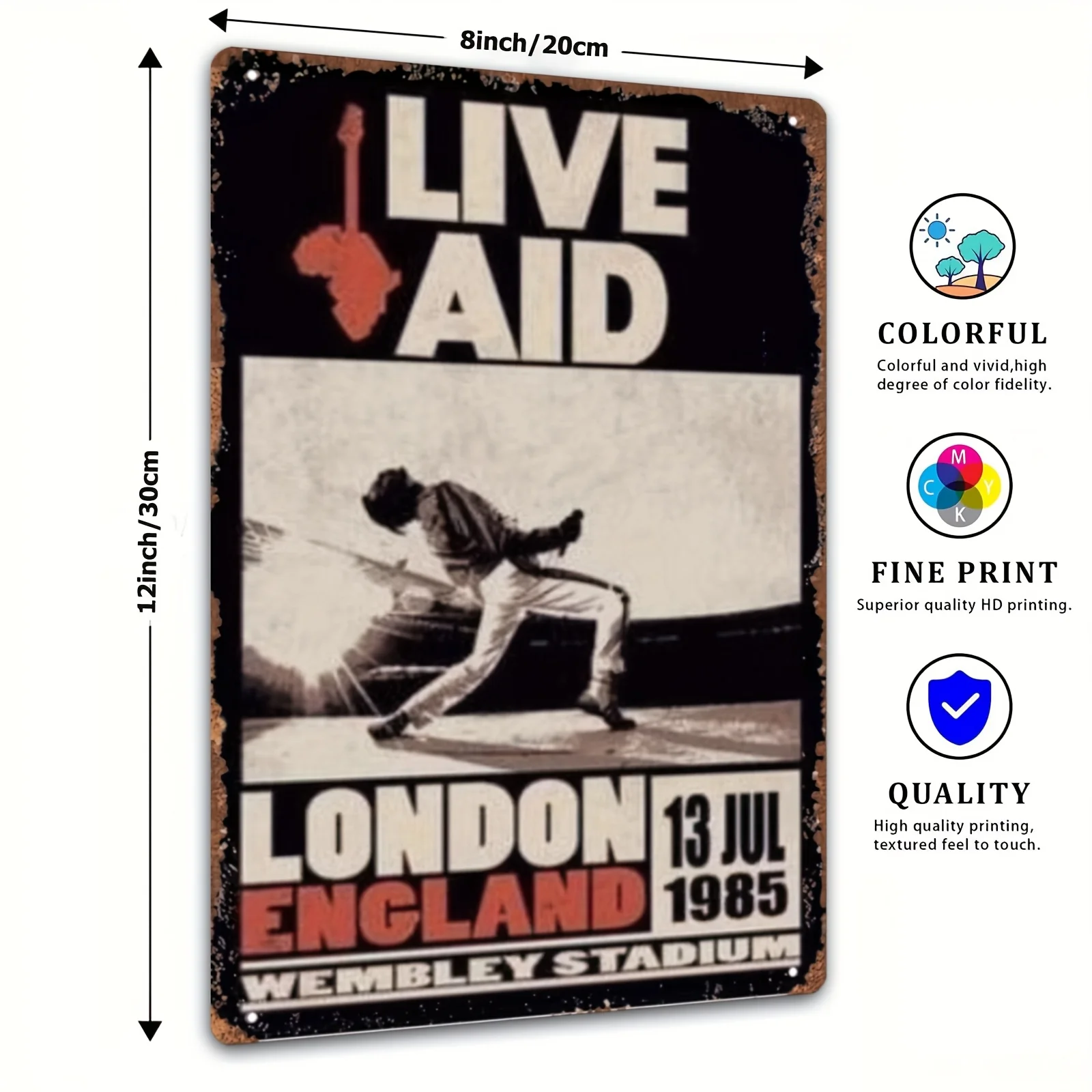 Vintage Queen Live Aid Metal Sign - London 1985 Music Festival Wall Decor,  Rustic Iron Plaque for Home, Bar, or Cafe, Perfect f