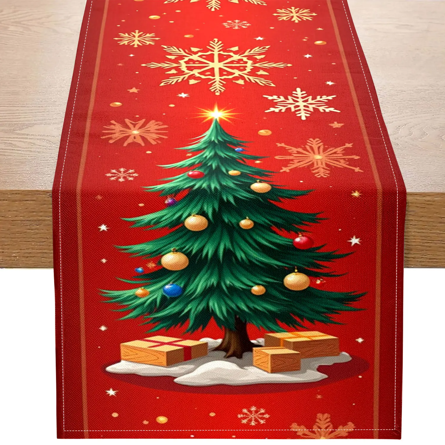 

1 Piece of Christmas-Themed Table Runner, Printed with Christmas Trees, Snowflakes, and Gift Patterns, Suitable for Christmas Dinners, Holiday Decorations, and Other Occasions