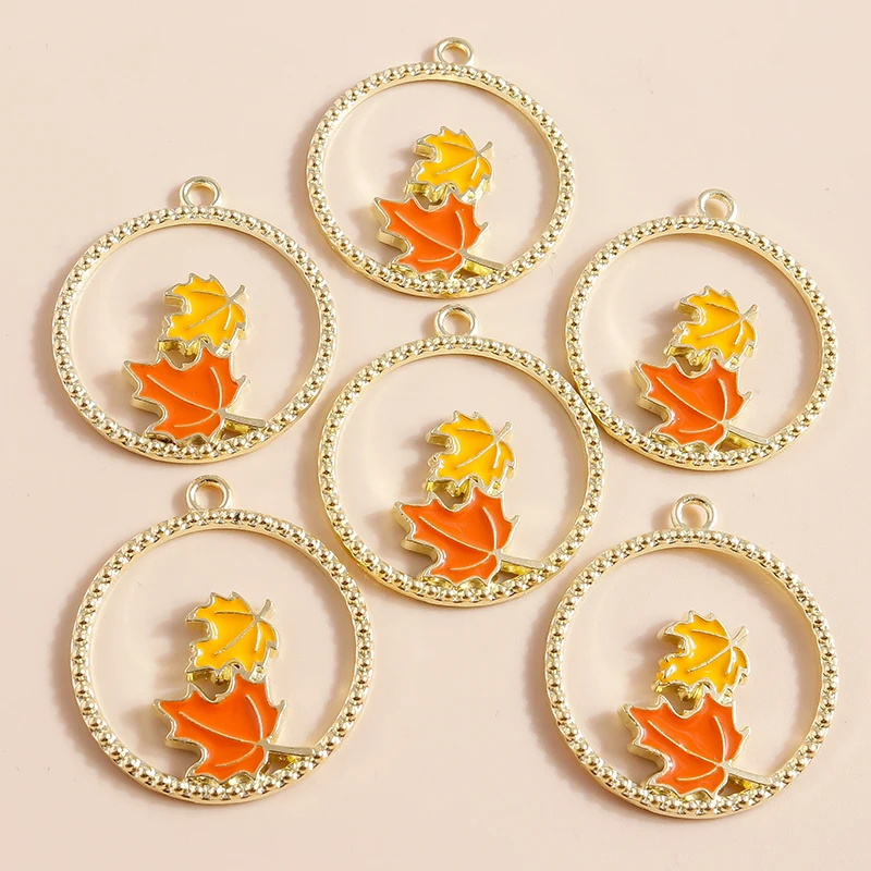 10pcs 25*28mm Enamel Orange Fall Maple Leaf Charms for DIY Earring Necklace Pendant Handmade Diy Jewelry Making Accessories