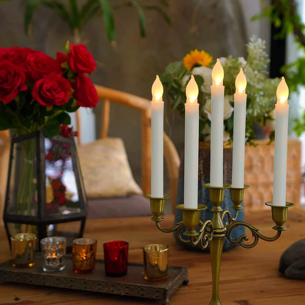 6 قطعة شموع إلكترونية Led عديمة اللهب أضواء مستدقة تعمل طويلة ديكور خفيف دافئ لحفلات الزفاف وأعياد الميلاد المنزلية