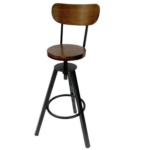 Adjustable Industrial/Contemporary Bar Chair With Wooden Seat And Metal Legs For Events