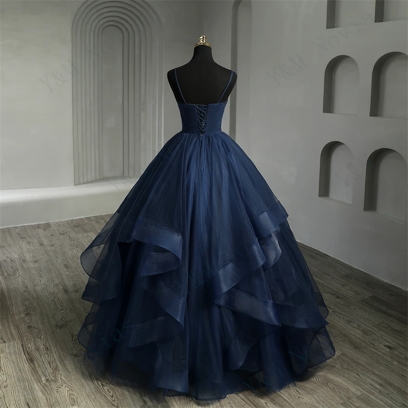 New Boho Navy Blue Quinceanera Dresses Ruffles V neck Spaghetti Straps Simple Party Sexy Princess Gown Vestidos De Quinseanera