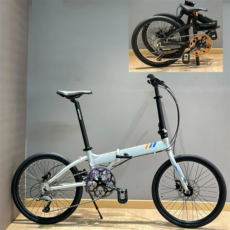 20 Inch Fold Frame 451 Wheel Diameter Small Fold City Bicycle External 9 Speed Disc Brake Portable 54T CNC Crank Group Road Bike