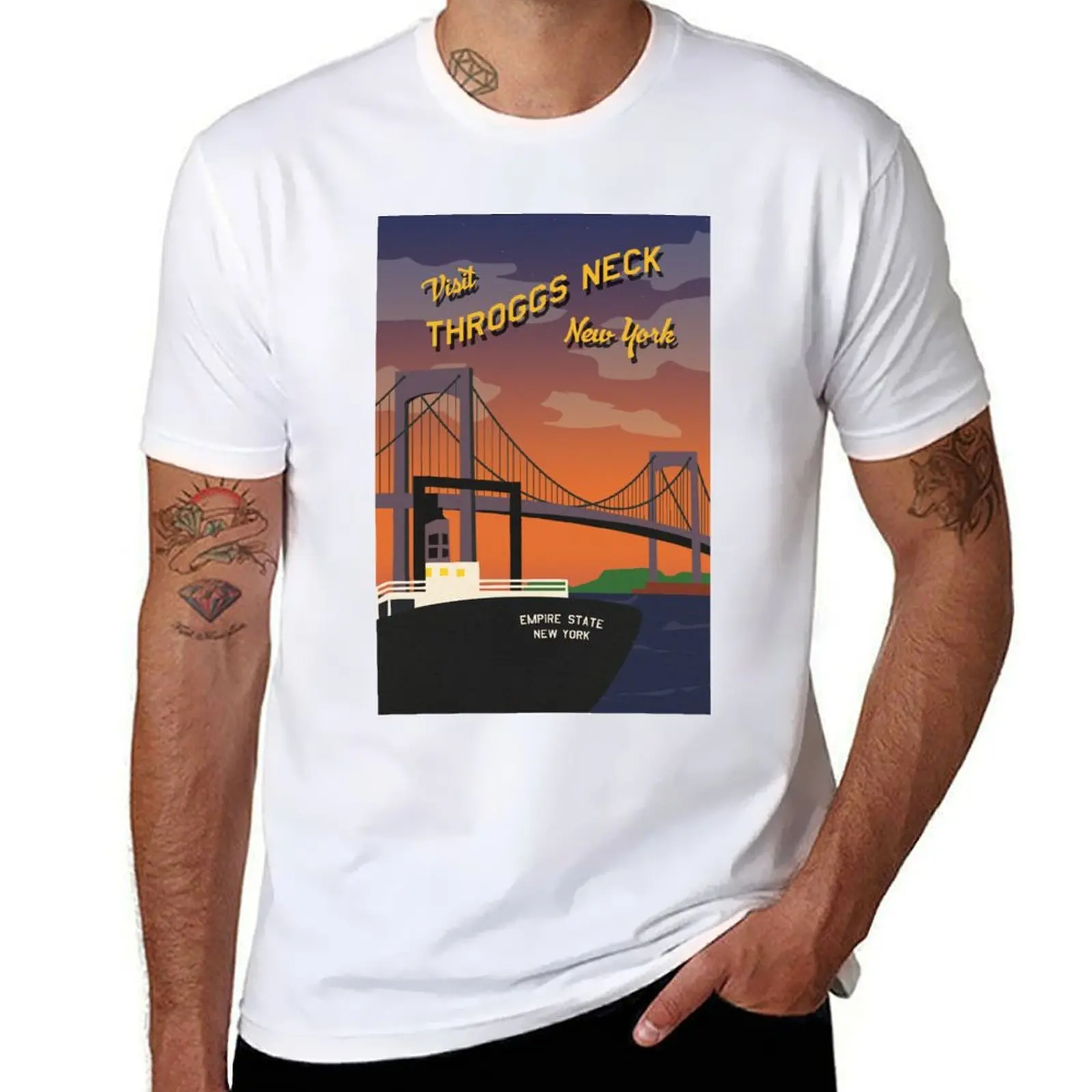 

Vintage Throggs Neck New York Poster T-Shirt cotton t shirts man 100% t shirts designer t shirt for man T-Shirt