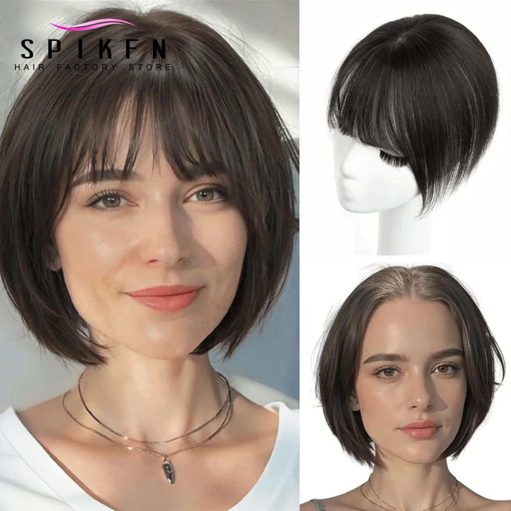 

Honey Blonde 5x9cm Real Human Hair Topper 8"-14" Natural Straight Top Hairpiece Natural Black Hair Topper Middle Part with Bangs