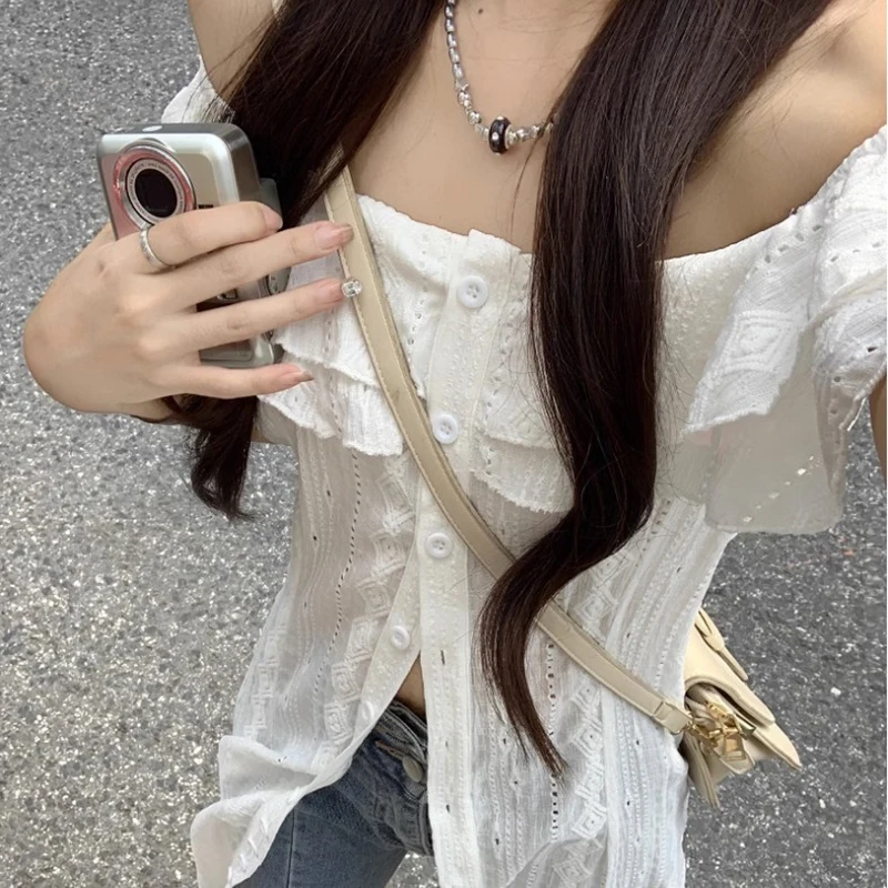Y2K SlashคอMidiชุดผู้หญิงแฟชั่นเซ็กซี่Rufflesลูกไม้Sheerชุดสีดําฤดูร้อนเกาหลีความงามออกแบบสบายๆVestidosใหม่