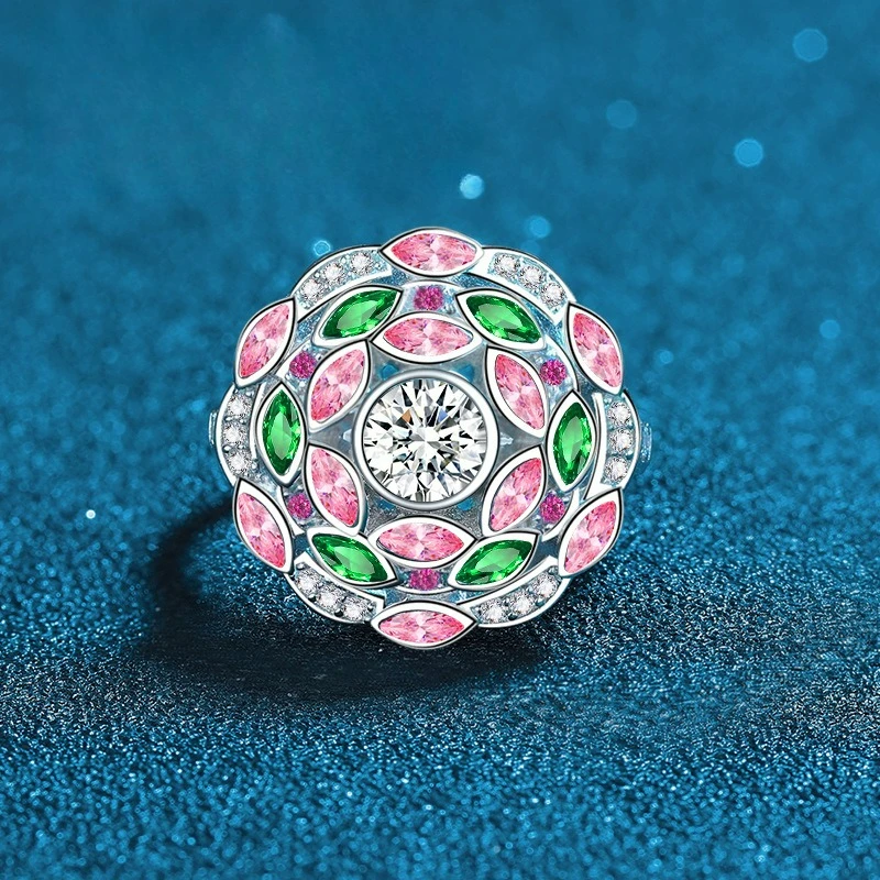 

Новое индивидуальное открытое кольцо серии Hairy Candy для женщин PT950, платиновое, розовое, зеленое, 1-каратное, модное обручальное кольцо