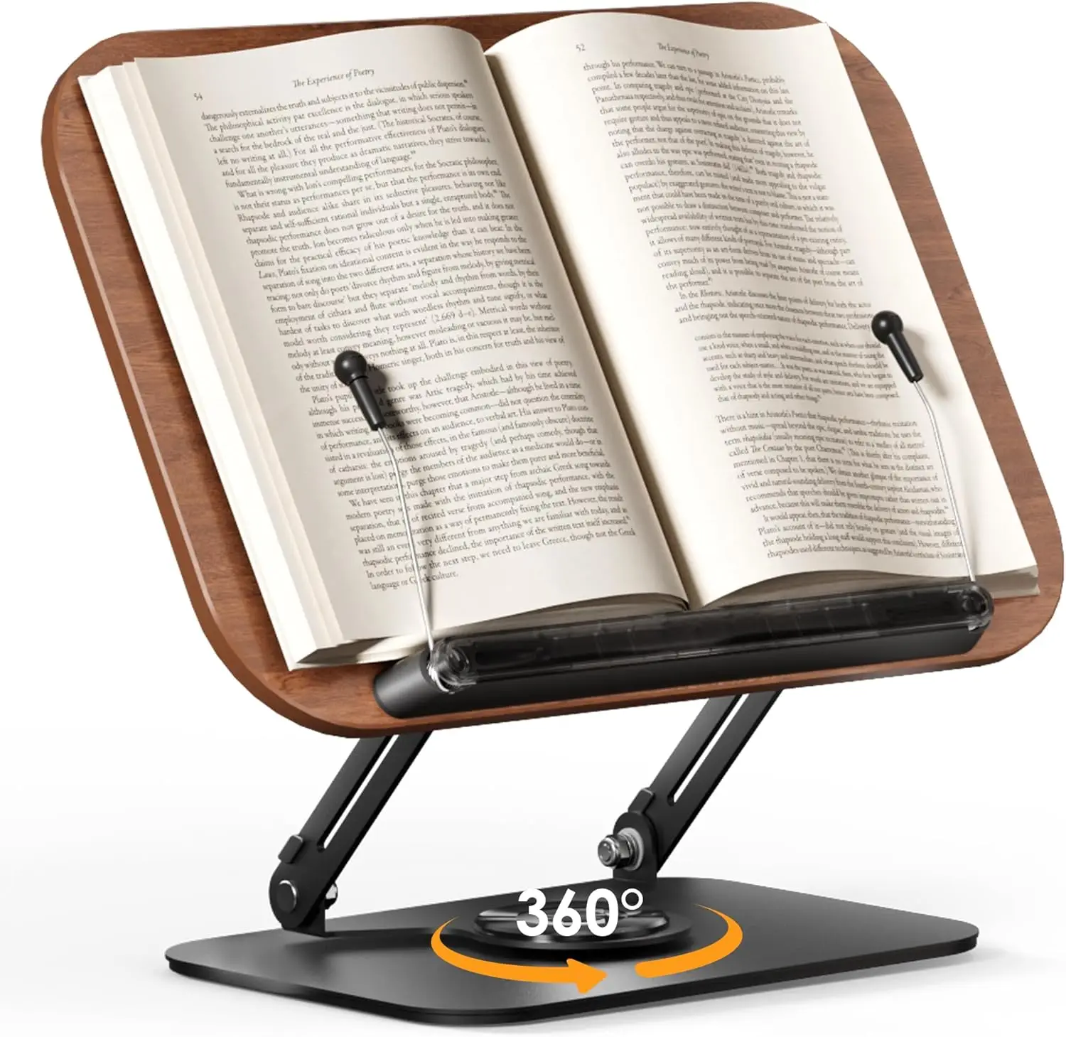 

Adjustable Book Holder with 360° Rotating Base, Foldable Design for Reading, Cooking, and Tablet Use
