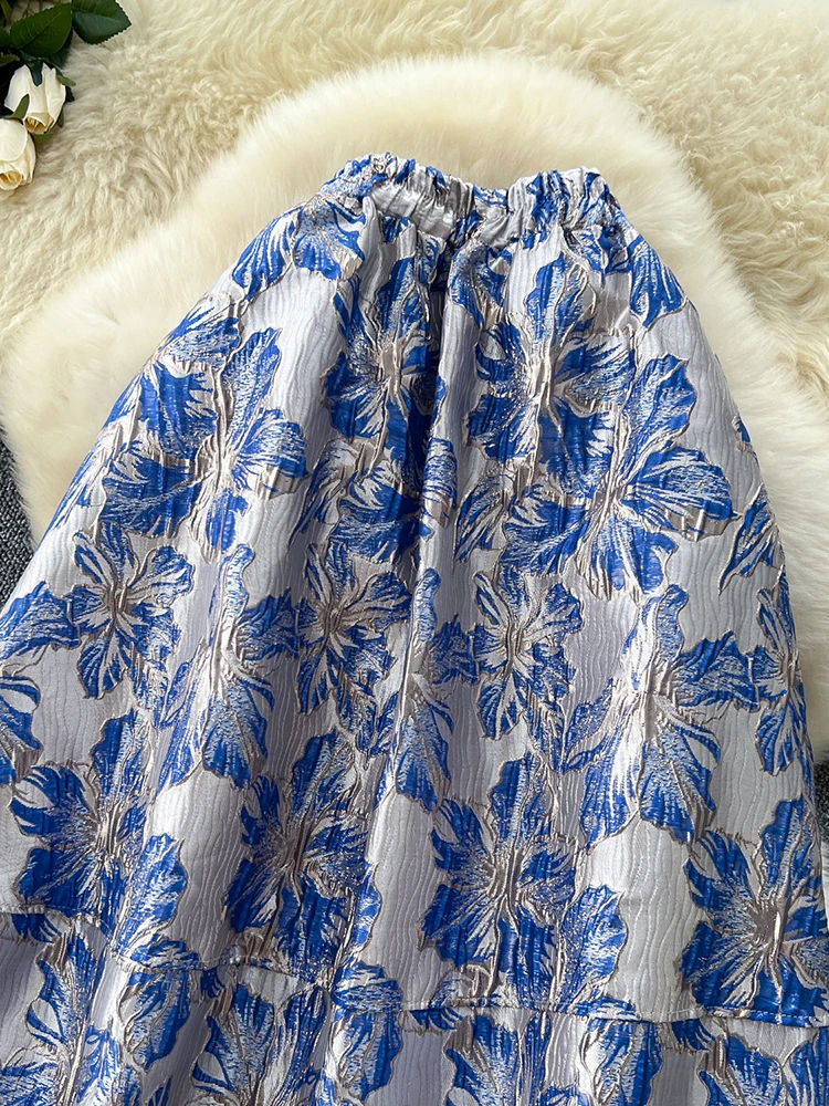 الخريف المرأة قصر نمط الساخن ختم الجاكار تنورة جديدة الفرنسية الباروك موضة عالية الخصر ألف خط رقيق تنورة C388