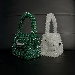 Borsa a mano in cristallo brillante di lusso avanzato 2024 nuove borse a tracolla con catena di perline intrecciate a mano personalizzazione della piccola borsa per banchetti di moda