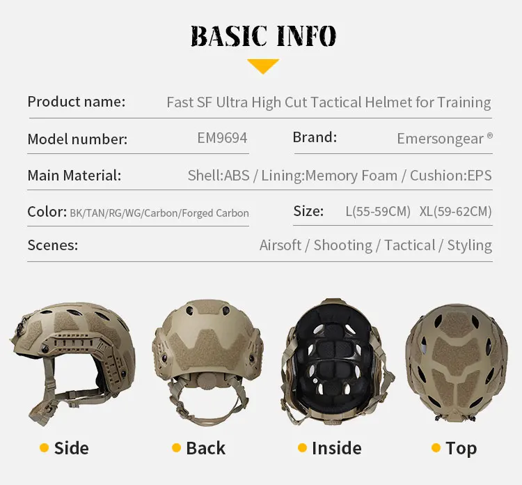 Emersongear Fast SF Ultra High Cut Taktischer Helm für Trainingskopf, schützender ABS-Schutz, Airsoft, Jagd, Radfahren, Kopfbedeckung – Detail 4