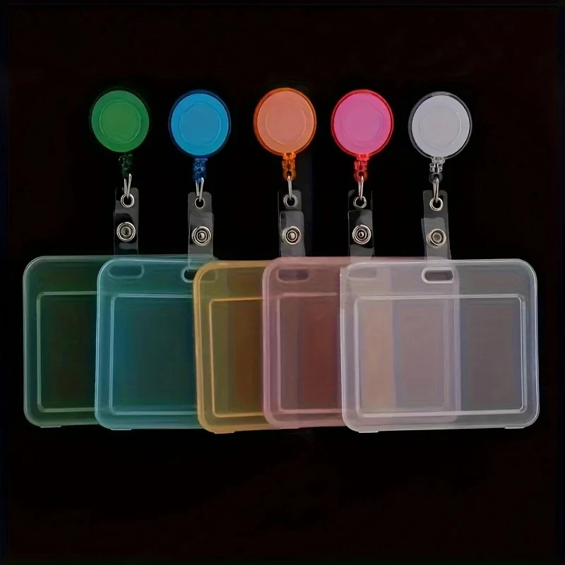 

1-8pcs Durable Transparent Horizontal Card Holder With Easy Pull Buckle, Suitable For Teacher And Student ID Cards, Key Cards