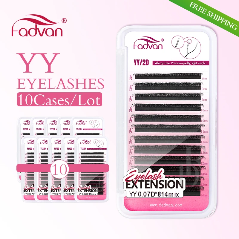 Fadvan 10 cases YY Shape Eyelashes Extensions Double Tip Black Lashes Premade Fan Faux Mink Brazilian False Lashes Free Shipping