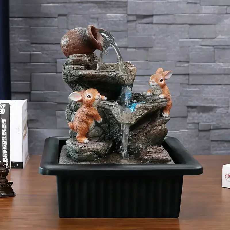 Rabbit Table Fountain Waterfall Fountain, Indoor Relaxation Water Feature Meditation Fountain