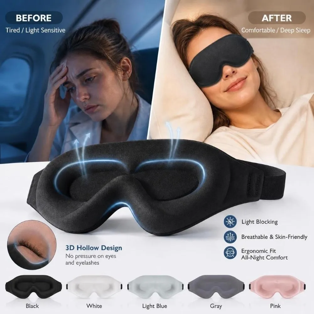 Zero Pressure 3D Contoured Eye Mask Memory Foam Adjustable Sleeping Eye Mask Breathable Ergonomic Eye Shade Blindfold