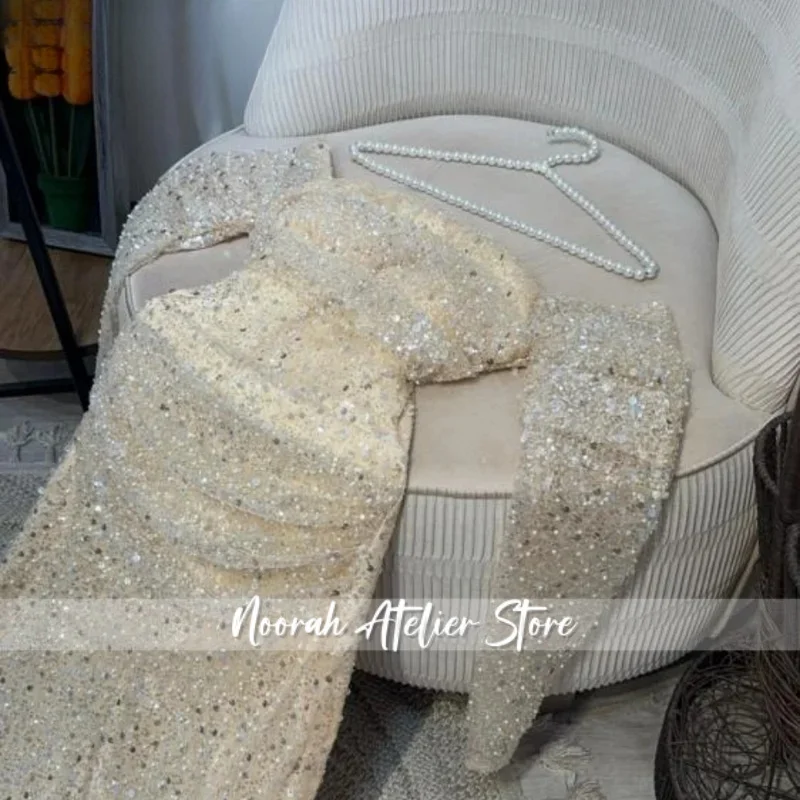 

Блестящее платье цвета слоновой кости для выпускного вечера с блестками Вечерние платья с открытыми плечами и длинными рукавами Вечерние платья для женщин по индивидуальному заказу