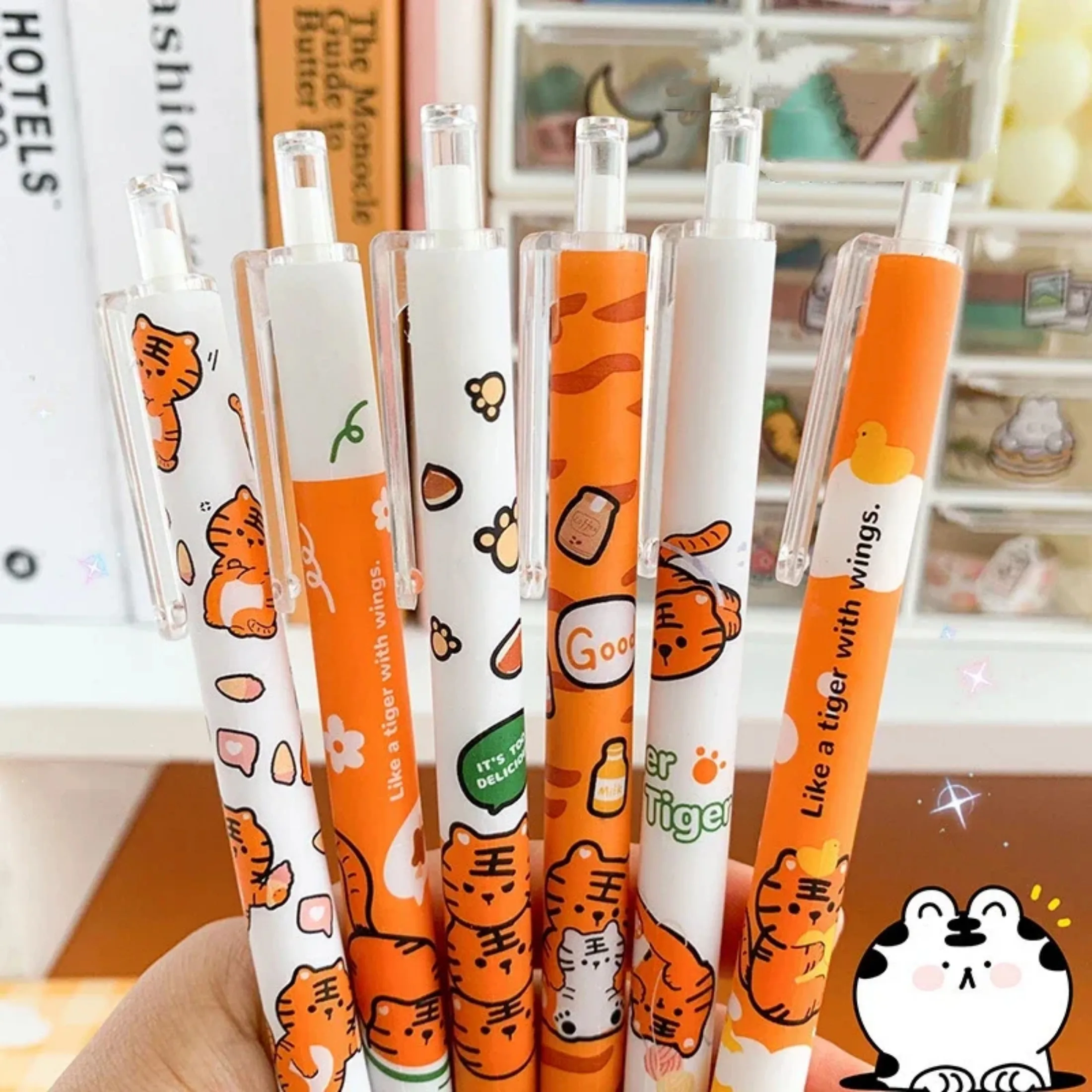 Cute Design Gel Pens Set Cartoon Happy Tiger Cat Dinosaur Bear  Black Color Ink for Daily Writing Gift School